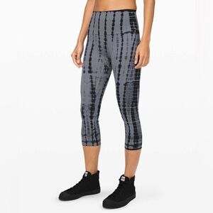 Lululemon Wunder Under High Rise Crop Tight Shibori Magnet Grey Black Night Sz 8